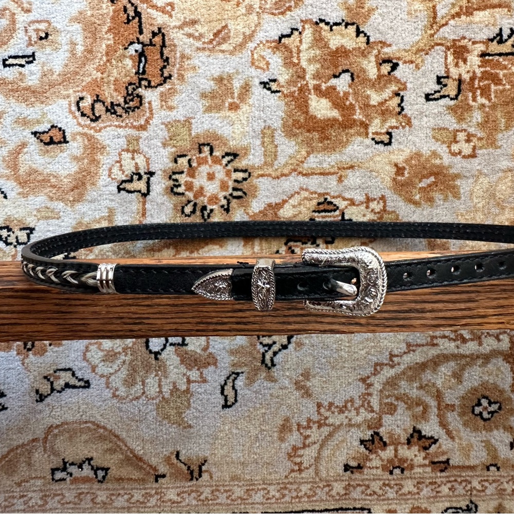 Black Leather Hat Band with Silver Buckle